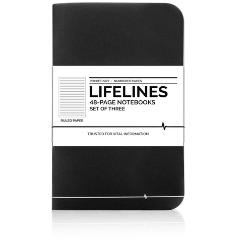 Lifelines Ruled Notebooks | Black, Pack of 3