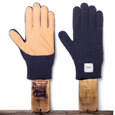 Upstate Stock Ragg Wool Glove with Natural Deer - Navy Melange
