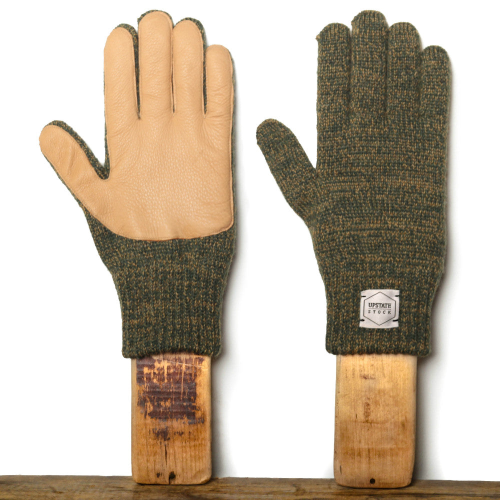 Upstate Stock Ragg Wool Glove with Natural Deer Olive Melange