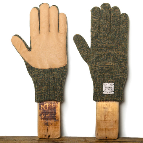 Upstate Stock Ragg Wool Glove with Natural Deer - Olive Melange