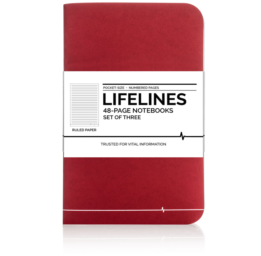 Lifelines Ruled Notebooks | Red, Pack of 3