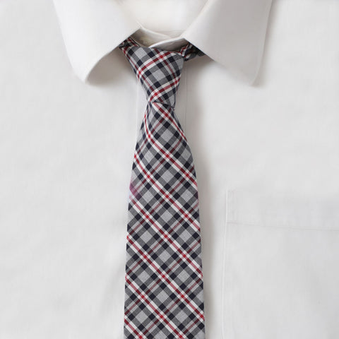 Cotton Gray & Red Plaid Tie
