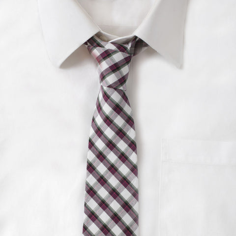 Cotton Purple & Green Plaid Tie