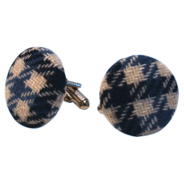 Houndstooth Fabric Cufflinks - Blue & White