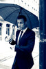 Ombrelli Handcrafted Umbrella with Wood Handle - Midnight Pin Stripe