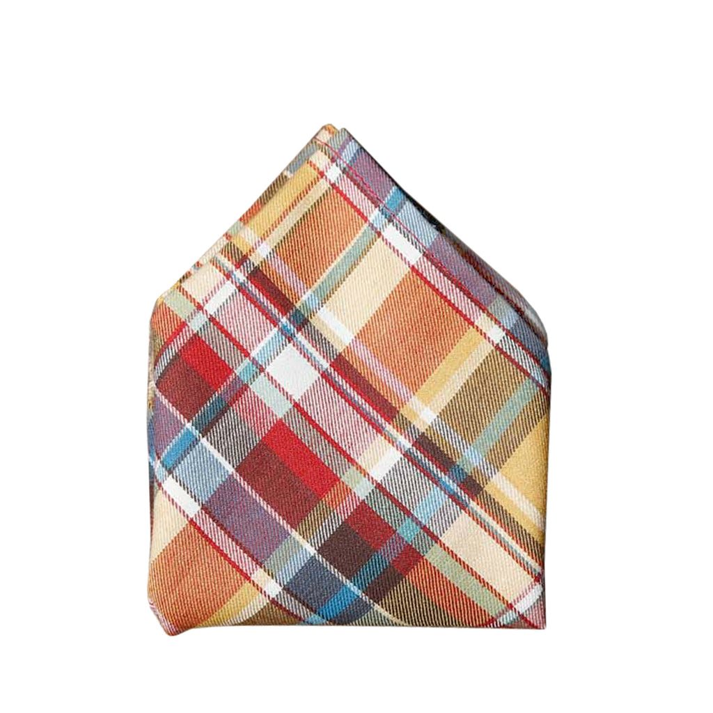 Blade + Blue Sam Plaid Pocket Square - Gold, Blue, & Red